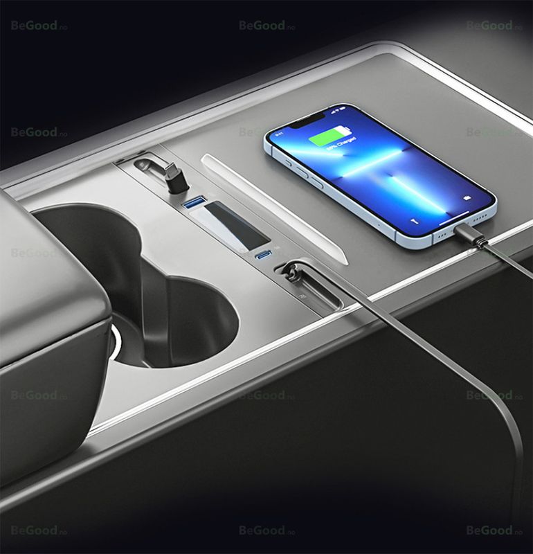 USB Hub Bar - Tesla Model 3 & Y - Uttrekkbare ladekabler